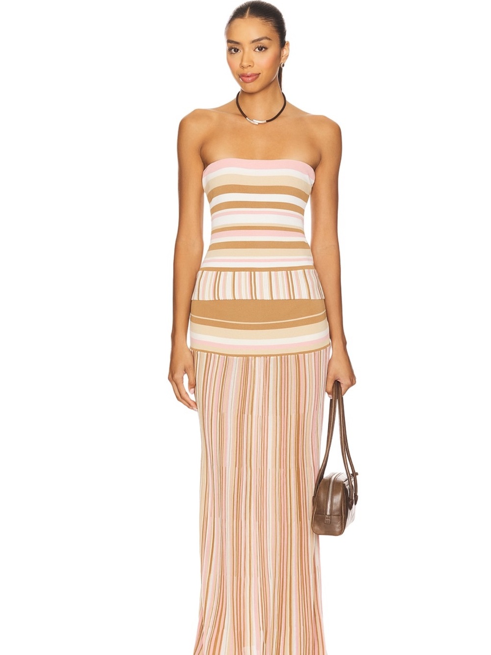 Striped Strapless set in Pink and Tan